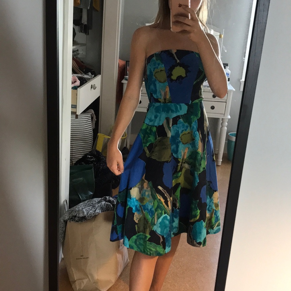 Anthropologie Strapless Floral Inspired Midi Dress